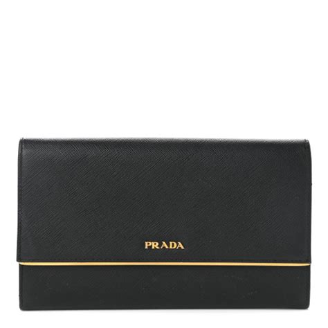 PRADA Saffiano Metal Continental Flap Wallet Black